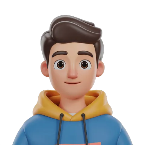 3d cartoon man wearing blue hoodie and yellow hooded top smiling cheerful isolated transparent background PNG