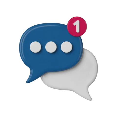 3d cartoon message bubble icon with notification badge showing number one for app design and user interface PNG