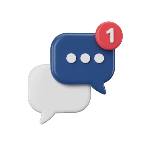 3d cartoon notification bubble with one new message alert icon for app design and user interface PNG