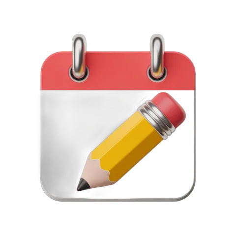 3d cartoon pencil icon on calendar clipart for education and planning graphic design PNG