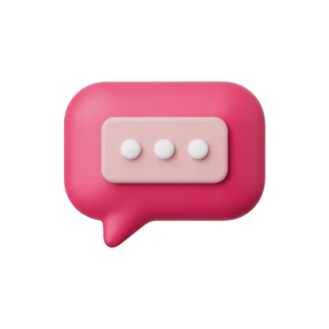 3d cartoon pink speech bubble graphic element with dots for messaging design PNG