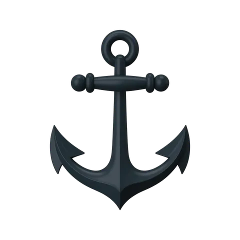 3d cartoon rendering of a traditional black anchor graphic element for nautical themes and maritime designs PNG