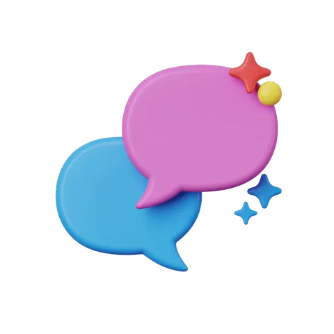 3d cartoon speech bubbles with star and sparkle for creative social media graphics PNG