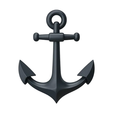 3d cartoon style anchor graphic element isolated on transparent background for nautical themes and maritime designs PNG