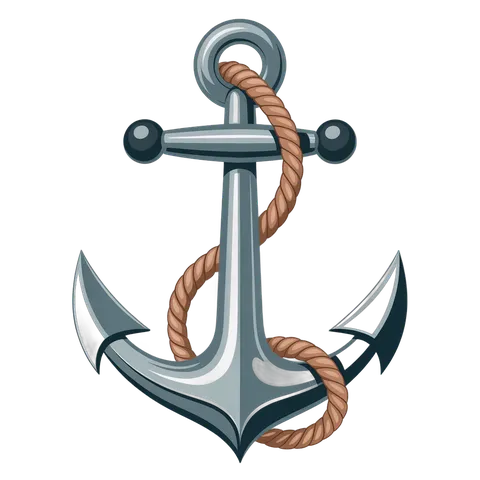 3d cartoon style anchor illustration with rope for nautical travel and maritime branding designs PNG