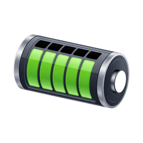 3d cartoon style battery icon with green power level indicator for app interface design PNG
