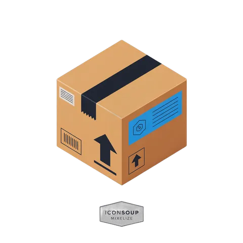 3d cartoon style box with shipping tape and delivery arrow for ecommerce website design PNG
