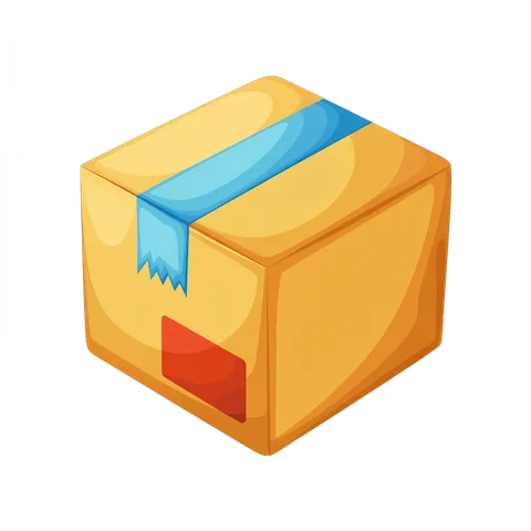 3d cartoon style delivery box with blue tape and red label for ecommerce packaging design PNG