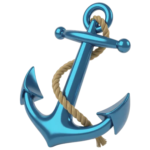 3d cartoon style metallic anchor graphic element for nautical themes and maritime branding PNG