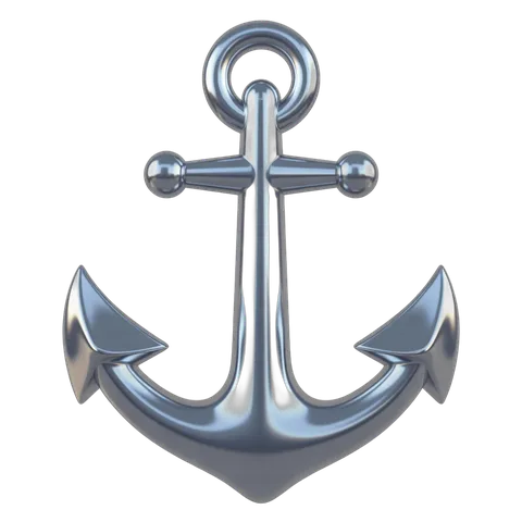 3d cartoon style metallic anchor graphic element isolated on transparent background for nautical themes PNG