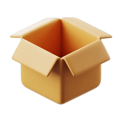 3d cartoon style open cardboard box graphic element for packaging design and delivery illustrations PNG