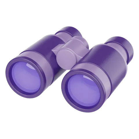 3d cartoon style purple binoculars isolated on transparent background for marketing and design projects PNG