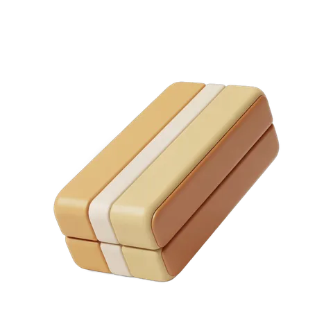 3d cartoon style rendering of stacked chocolate bars with cream filling for food packaging design PNG