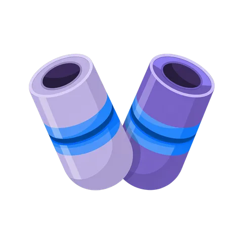 3d cartoon style rendering of two sleeved cylindrical objects with blue and purple stripes for graphic design PNG