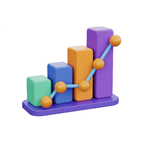 3d colorful bar chart with growth line illustrating business success and upward trend for presentations PNG