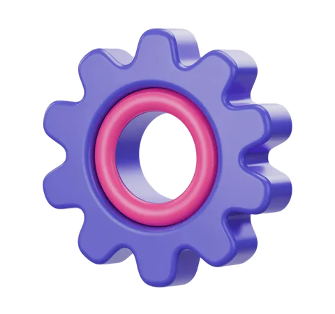 3d gear icon with purple and pink ring isolated on transparent background for business presentations PNG