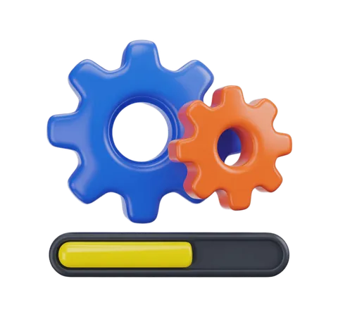 3d gear icons with progress bar graphic element for business presentations and web design PNG