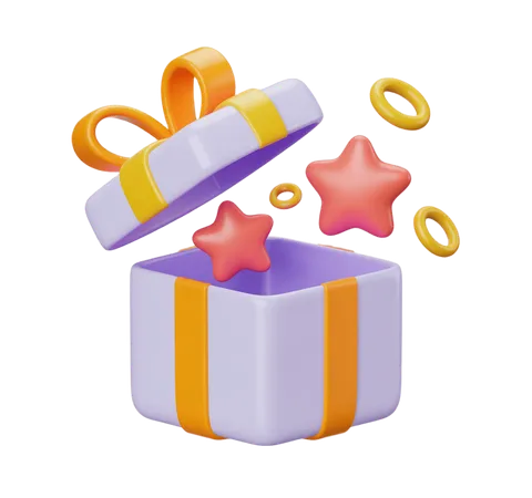 3d gift box with stars and ribbons opening animation for holiday presents celebration PNG
