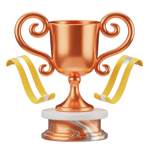 3d golden trophy cup with yellow ribbon for award ceremony presentation and winner celebration PNG