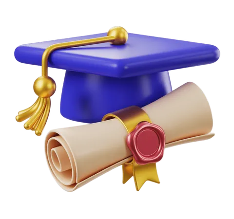 3d graduation cap and diploma scroll illustration for academic achievement awards and education events PNG