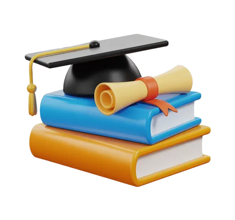 3d graduation celebration icon with diploma and books for academic achievement awards PNG