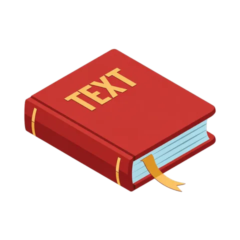 3d isometric illustration of a red book with text label for educational and presentation materials PNG