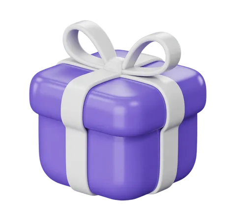 3d purple gift box with white ribbon for birthday celebration presentation PNG