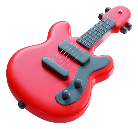 3d red electric guitar clipart isolated transparent background graphic element for music design PNG