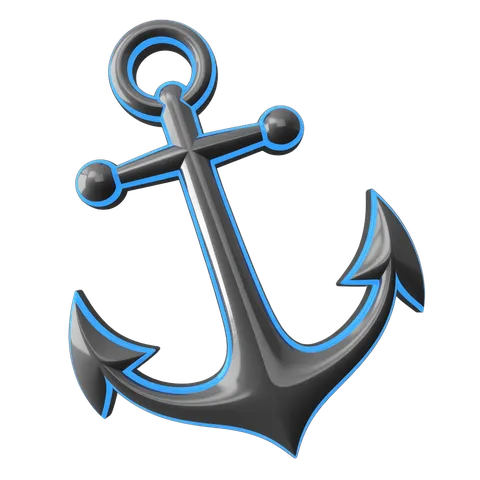 3d rendered anchor symbol with sleek blue accents for nautical themes and maritime branding PNG