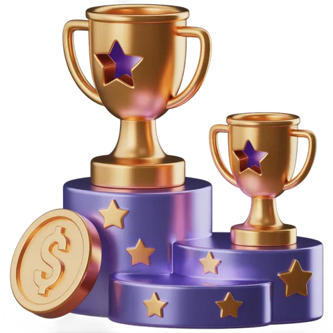 3d trophy and money coin clipart graphic for success achievement awards presentation PNG
