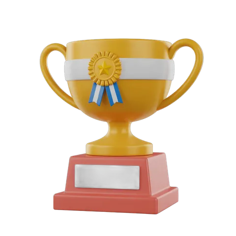 3d trophy cup with ribbon and star medal for award ceremony presentation and success celebration PNG