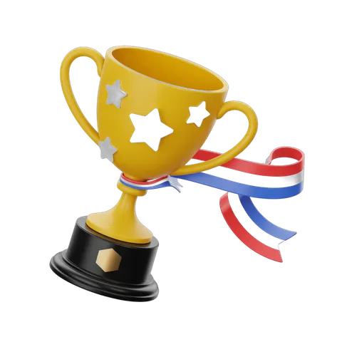3d trophy cup with stars and ribbon for award ceremony celebration design graphic PNG