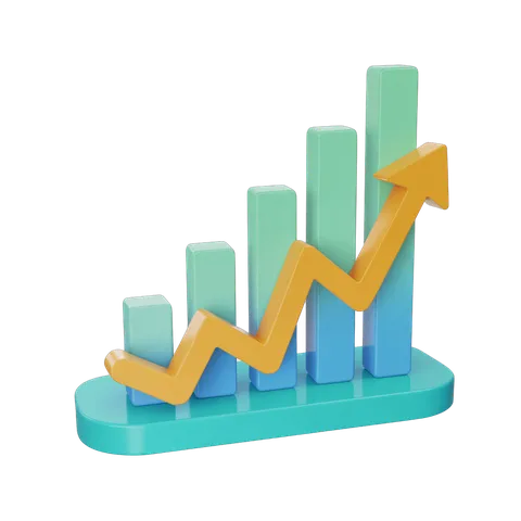 3d upward growth chart with increasing bar graph and arrow for business success and financial progress illustrations PNG