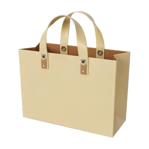 Beige leather handle tote bag isolated transparent background clipart graphic element PNG