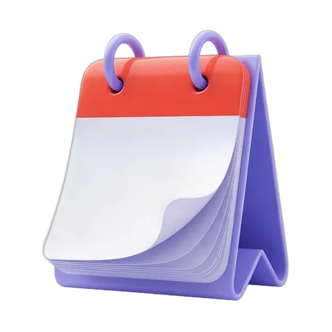 Blank tear off calendar pages with purple base and red header for planning and scheduling PNG