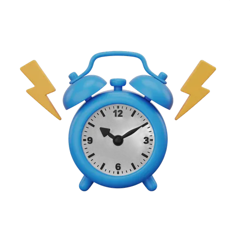 Blue alarm clock with lightning bolts graphic element for urgency and time management designs PNG