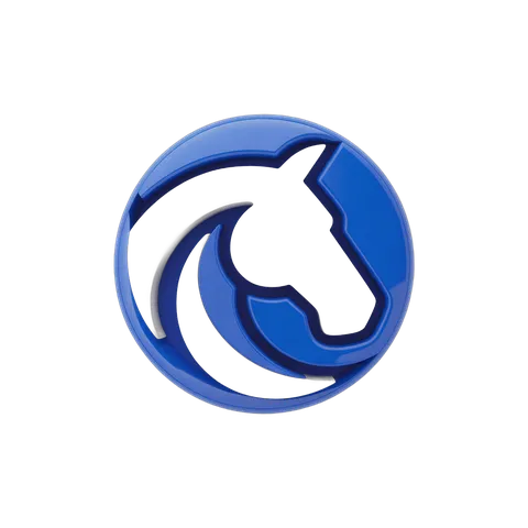 Blue horse head logo graphic with dynamic arrow design for corporate branding and sports marketing PNG