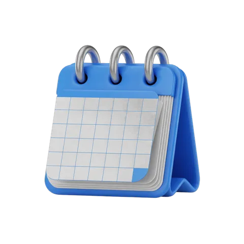 Blue spiral bound planner calendar page for scheduling appointments and daily tasks PNG