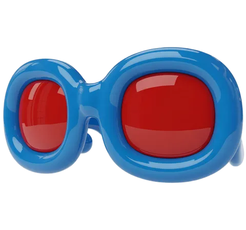 Bright blue 3d cartoon glasses with red lenses for eclipse solar viewing safety event clipart PNG