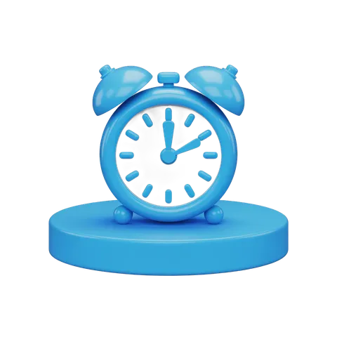 Bright blue alarm clock illustration for productivity and time management graphics PNG