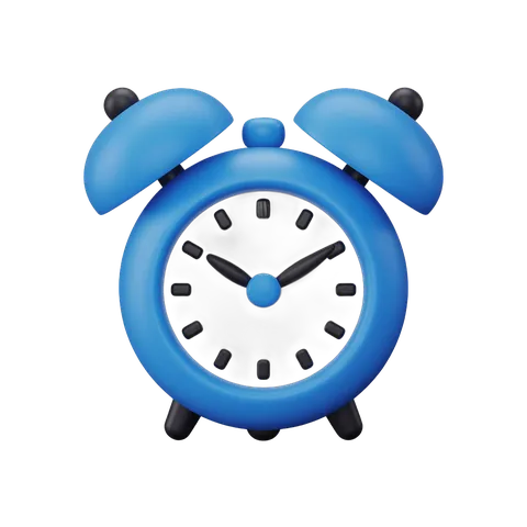 Bright blue alarm clock illustration for time management and productivity designs PNG