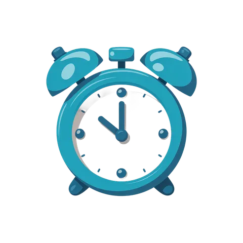 Bright blue alarm clock illustration for time management and productivity graphics PNG