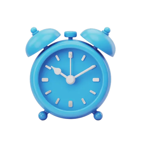 Bright blue alarm clock illustration for time management and productivity designs PNG