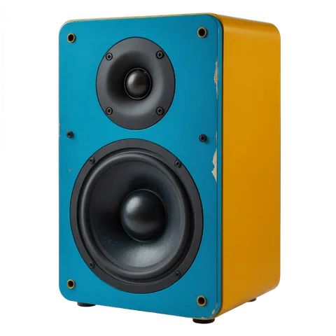 Bright blue and yellow isolated speaker graphic for modern presentations and ads PNG