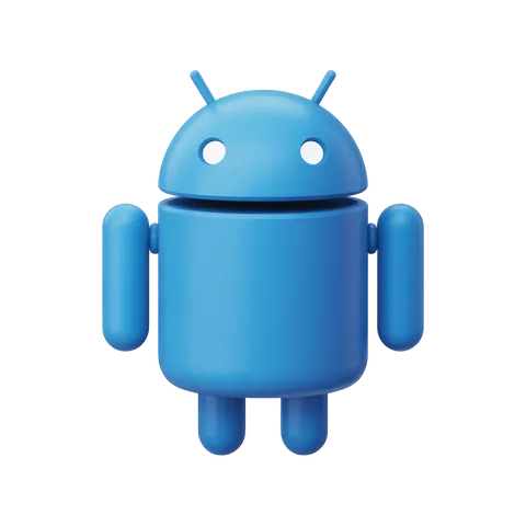 Bright blue android robot mascot icon for mobile app technology branding and digital marketing PNG