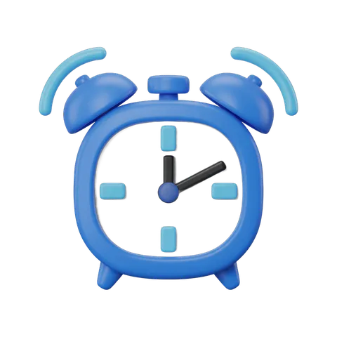 Bright blue cartoon alarm clock illustration for time management and productivity designs PNG