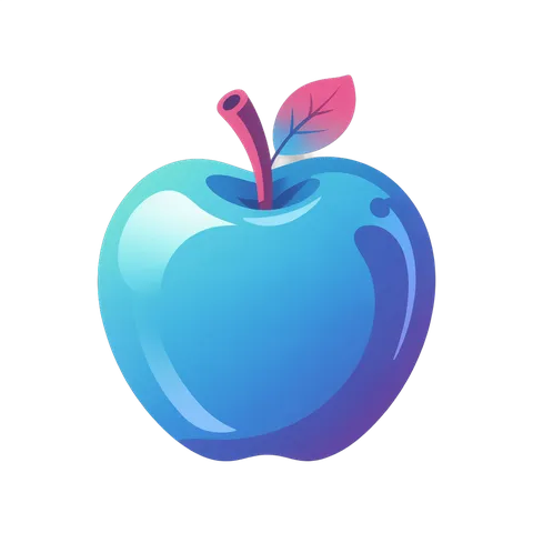 Bright blue cartoon apple with leaf isolated clipart for digital design and marketing PNG