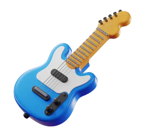 Bright blue electric guitar 3d illustration for music education and creative projects PNG