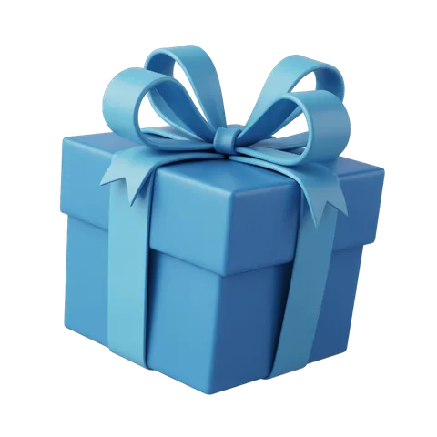 Bright blue gift box with decorative bow for birthday celebration presentation PNG