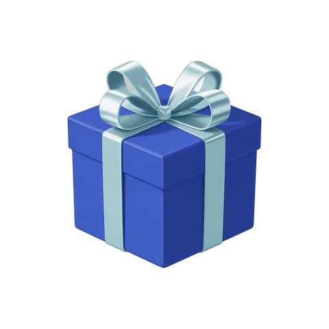 Bright blue gift box with silver ribbon for holiday and celebration presentations PNG